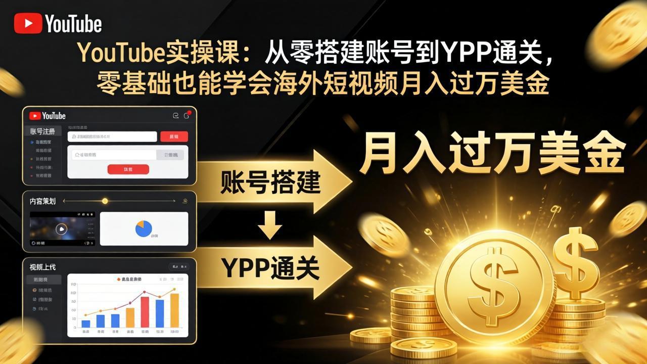 YouTube实操课:从零搭建账号到YPP通关,零基础也能学会海外短视频月入过万美金-优优云网创