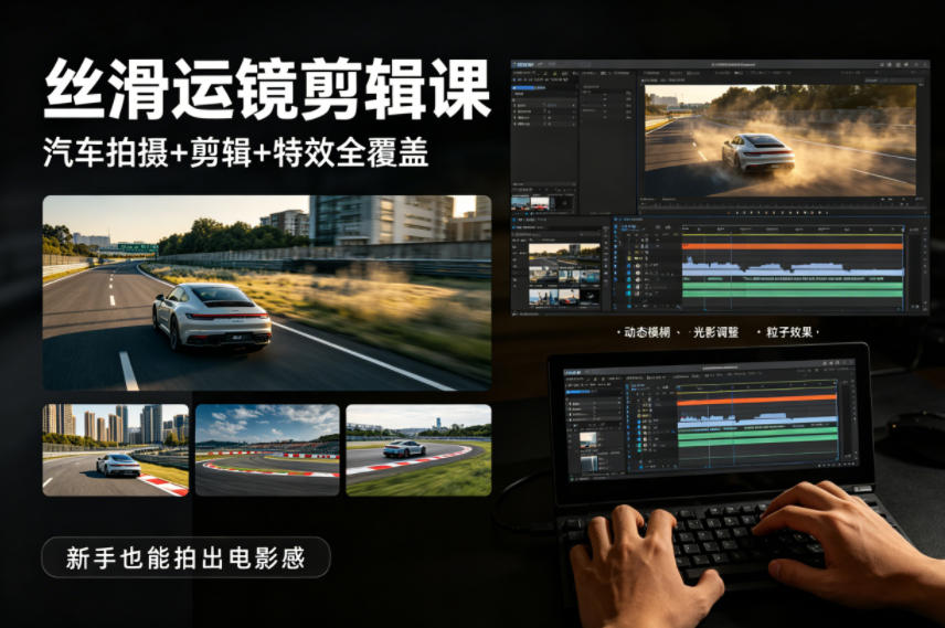 大叔丝滑运镜剪辑课，汽车拍摄+剪辑+特效全覆盖，新手也能拍出电影感-优优云网创