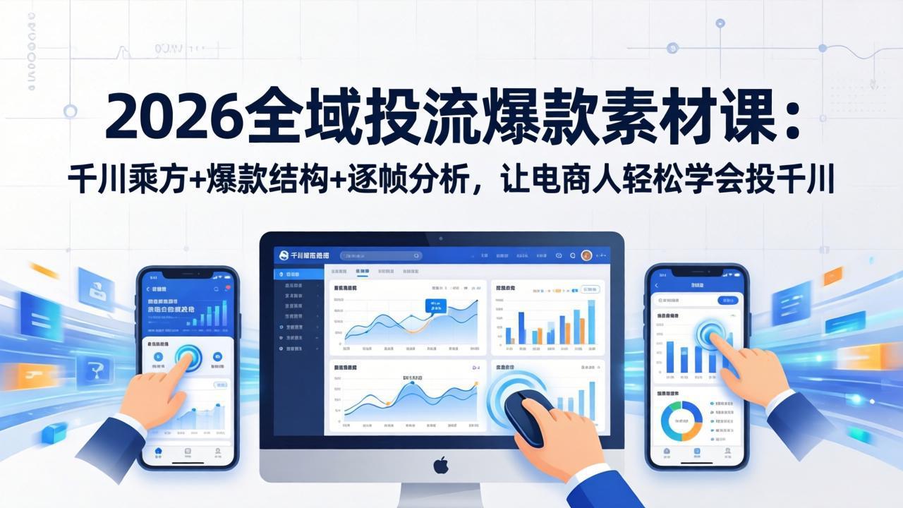 2026全域投流爆款素材课：千川乘方+爆款结构+逐帧分析，让电商人轻松学会投千川-优优云网创