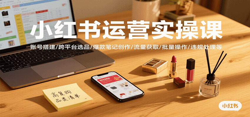图片[1]-小红书运营实操课，账号搭建/跨平台选品/爆款笔记创作/流量获取/批量操作/违规处理等-优优云网创