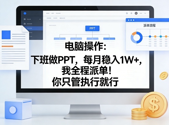 电脑操作：下班做PPT，每月稳入1W+，我全程派单！你只管执行就行【揭秘】-优优云网创