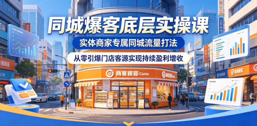 同城爆客底层实操课，实体商家专属同城流量打法，从零引爆门店客源实现持续盈利增收-优优云网创