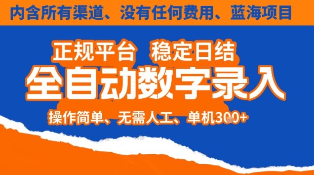 全自动数字录入,单机日入3张+,内含所有渠道全程免费零成本,操作简单可矩阵开干【揭秘】-优优云网创