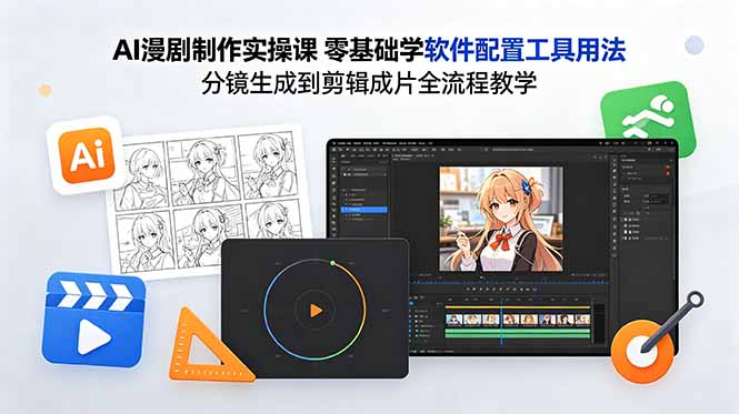 AI漫剧制作实操课 零基础学软件配置工具用法 分镜生成到剪辑成片全流程教学-优优云网创