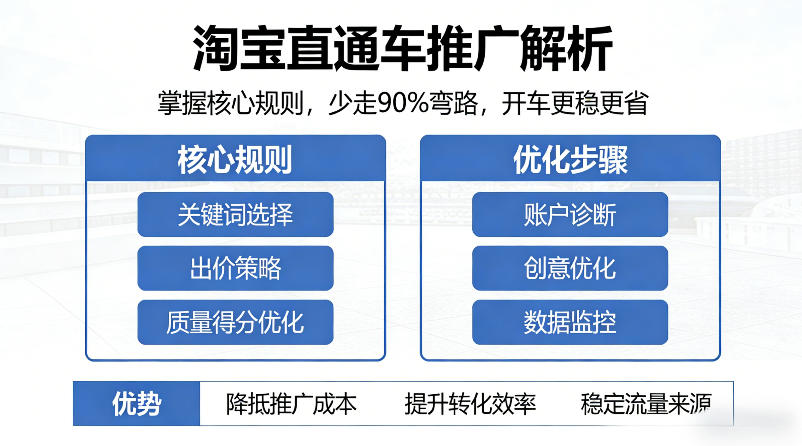 淘宝直通车推广解析，掌握核心规则，少走90%弯路，开车更稳更省-优优云网创