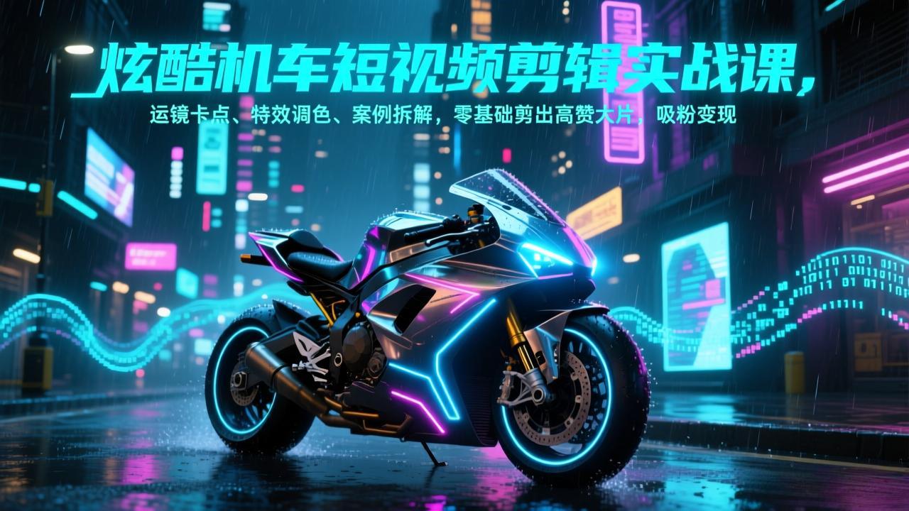 炫酷机车短视频剪辑实战课，运镜卡点、特效调色、案例拆解，零基础剪出高赞大片，吸粉变现-优优云网创