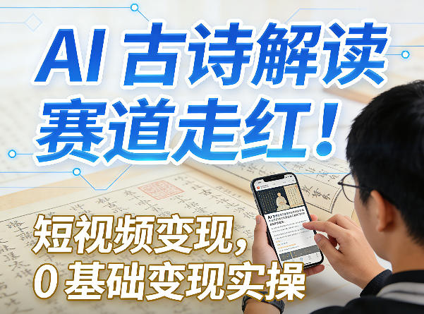 AI古诗解读赛道走红！短视频变现，0基础变现实操-优优云网创