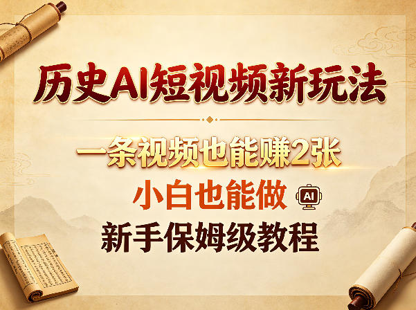 历史AI短视频新玩法，一条视频也能賺2张，小白也能做，新手保姆级教程-优优云网创