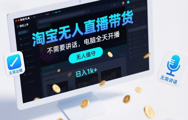 淘宝无人直播带货，不需要出镜，不需要讲话，电脑全天开播，轻松上手，日入1k+【揭秘】-云网创