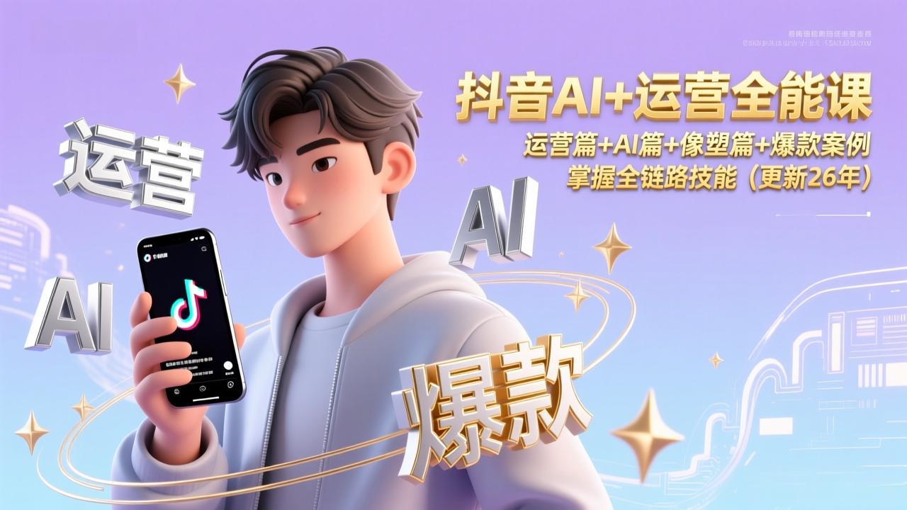 抖音AI+运营全能课，运营篇+AI篇+像塑篇+爆款案例，掌握全链路技能(更新26年-优优云网创