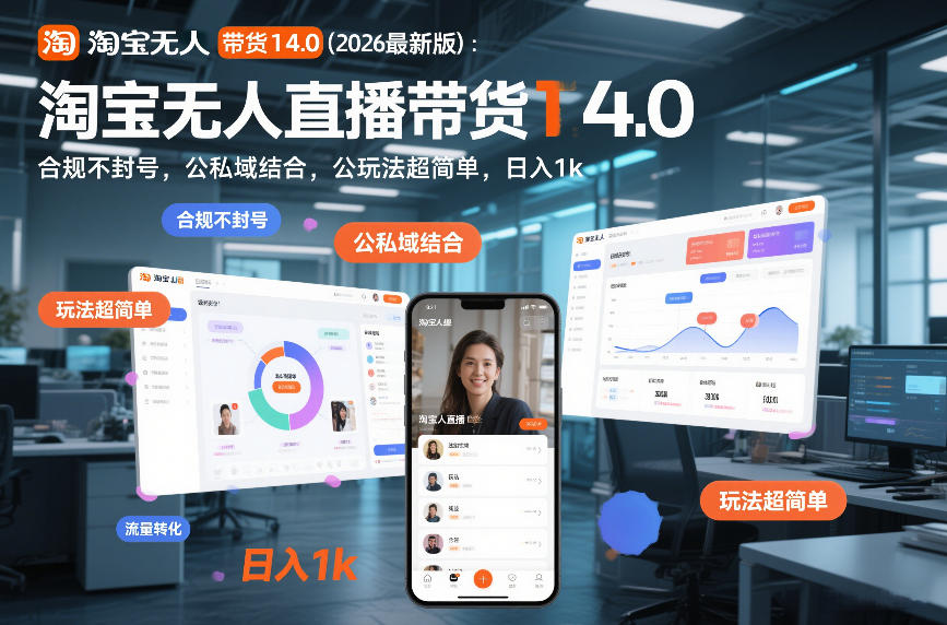 淘宝无人直播带货14.0(2026最新版)：合规不封号，公私域结合，玩法超简单，日入1k+【揭秘】-优优云网创