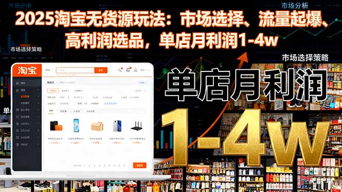 2025淘宝无货源玩法：市场选择、流量起爆、高利润选品，单店月利润1-4w-云网创