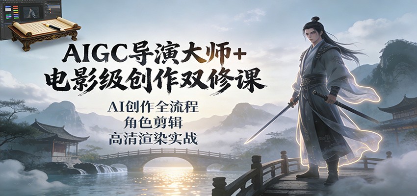 AIGC导演大师+电影级创作双修课：AI创作全流程、角色剪辑、高清渲染实战-优优云网创
