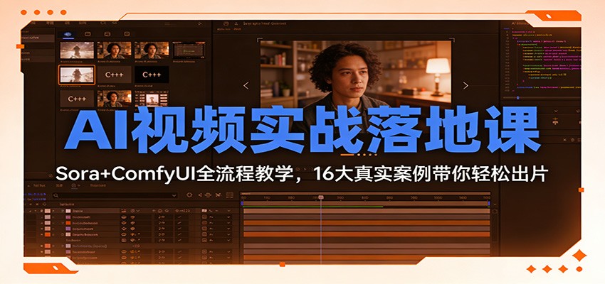 AI视频实战落地课：Sora+ComfyUI全流程教学，16大真实案例带你轻松出片-优优云网创