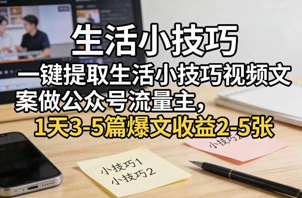 一键提取生活小技巧视频文案做公众号流量主，1天3-5篇爆文收益2-5张-优优云网创