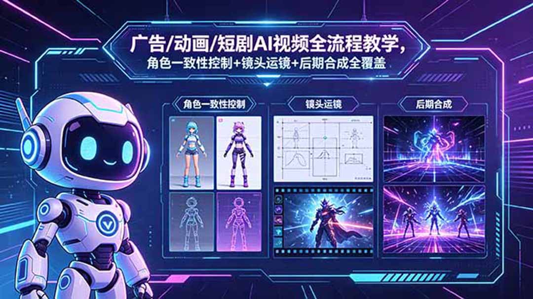 广告/动画/短剧AI视频全流程教学，角色一致性控制+镜头运镜+后期合成全覆盖-优优云网创