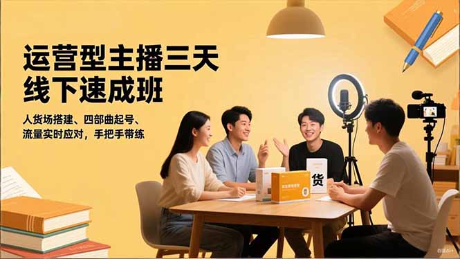 运营型主播三天线下班，人货场搭建,四部曲起号,流量实时应对，手把手带练-焱冰网创资源库