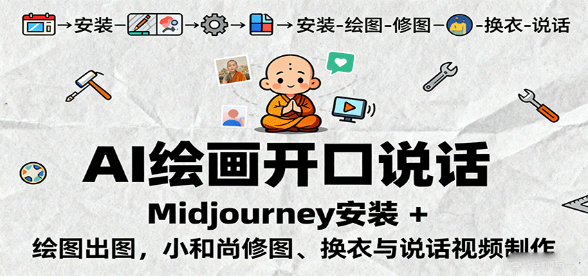 图片[1]-AI绘画开口说话，Midjourney安装 + 绘图出图，小和尚修图、换衣与说话视频制作-优优云网创