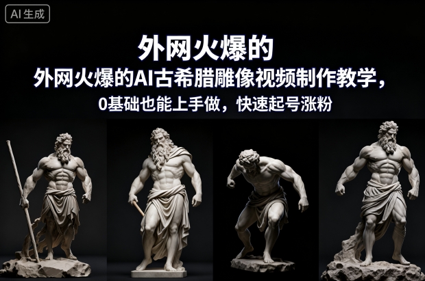 外网火爆的AI古希腊雕像视频制作教学,0基础也能上手做,快速起号涨粉-优优云网创