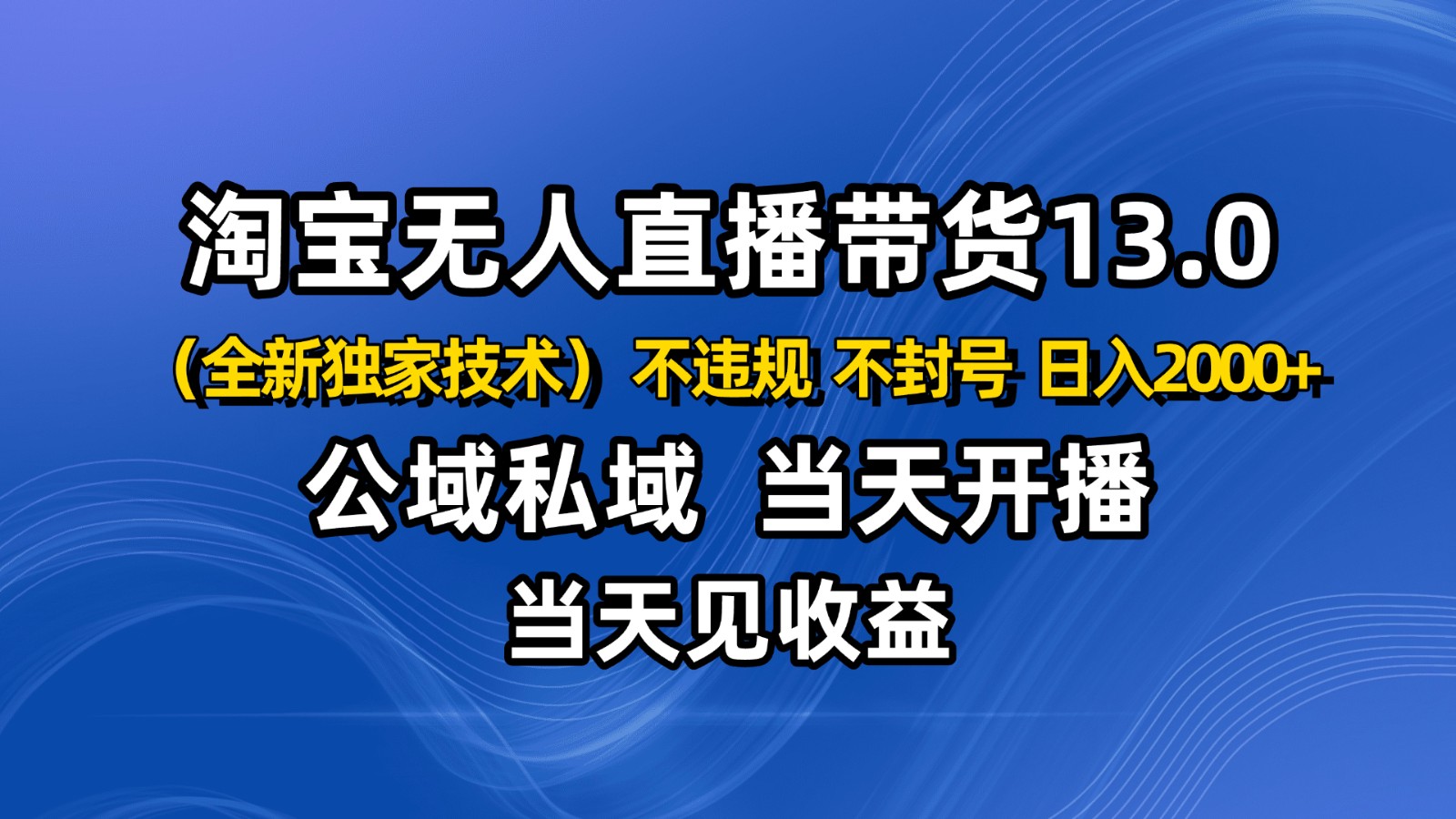 淘宝无人直播13.0,公域私域技术,不封号,不违规 布局下半年旺季赛道,日入2000+-云网创