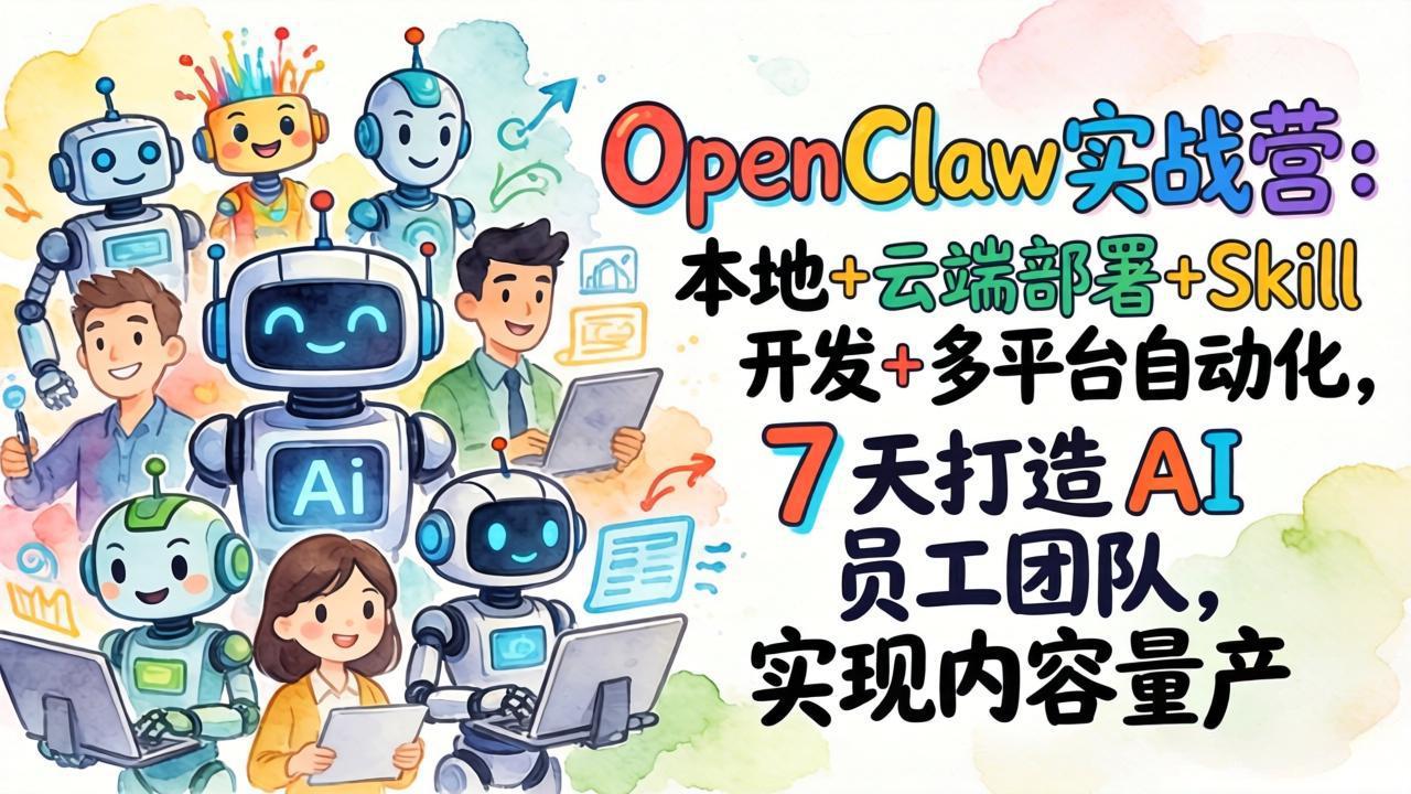 OpenClaw实战营：本地+云端部署+Skill开发+多平台自动化，7 天打造 AI 员工团队，实现内容量产-优优云网创