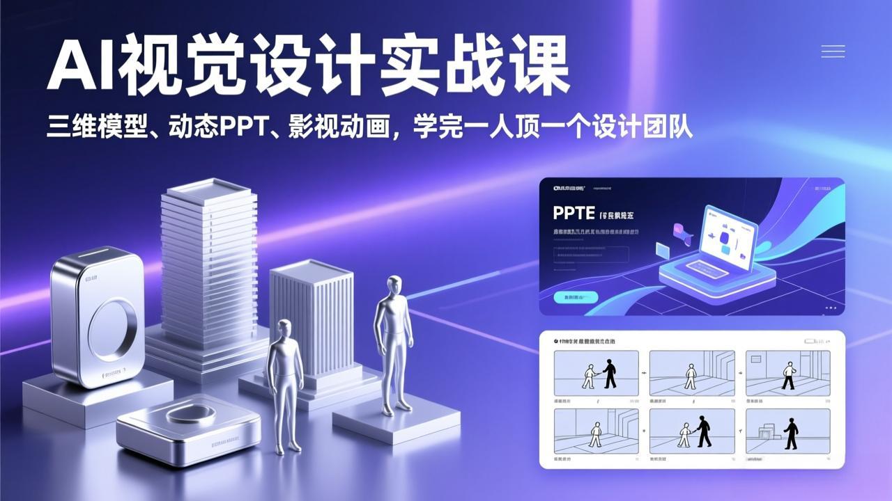 AI视觉设计实战课，三维模型、动态PPT、影视动画，学完一人顶一个设计团队-优优云网创