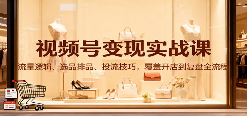 视频号变现实战课：流量逻辑、选品排品、投流技巧，覆盖开店到复盘全流程-云网创