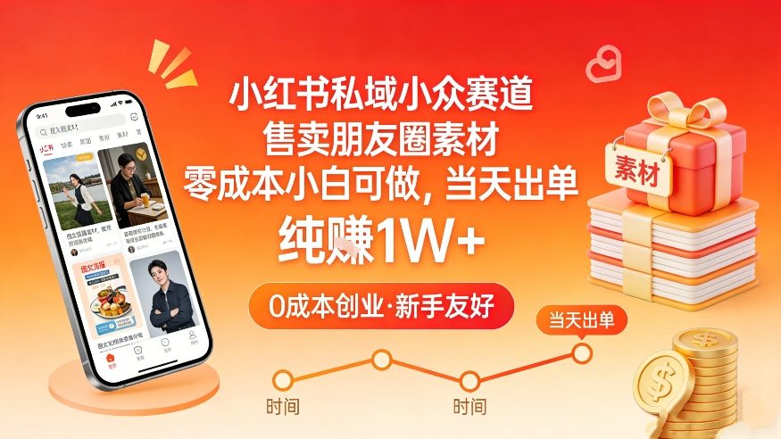 小红书私域小众赛道，售卖朋友圈素材，零成本小白可做，当天出单，月入1W+-优优云网创