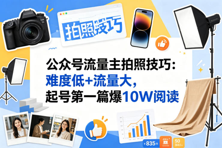 公众号流量主之拍照技巧赛道，难度低+流量大，起号第一篇就爆了10w阅读-优优云网创