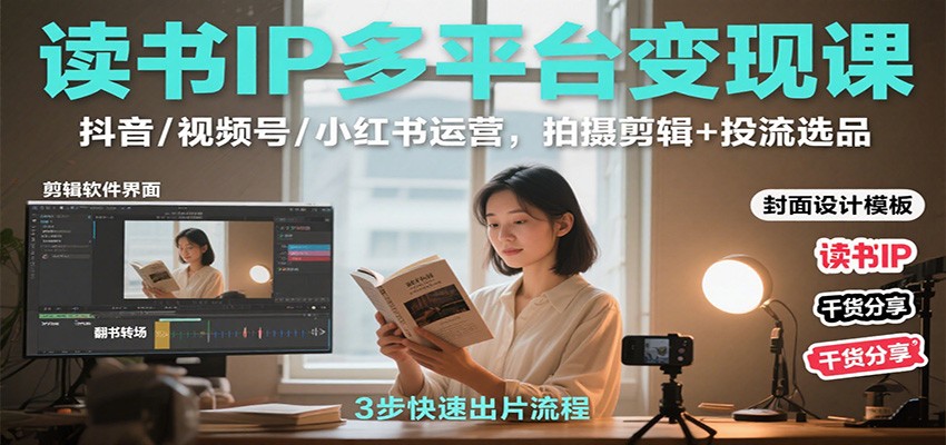 图片[1]-读书IP多平台变现课：抖音/视频号/小红书运营，拍摄剪辑+投流选品-优优云网创