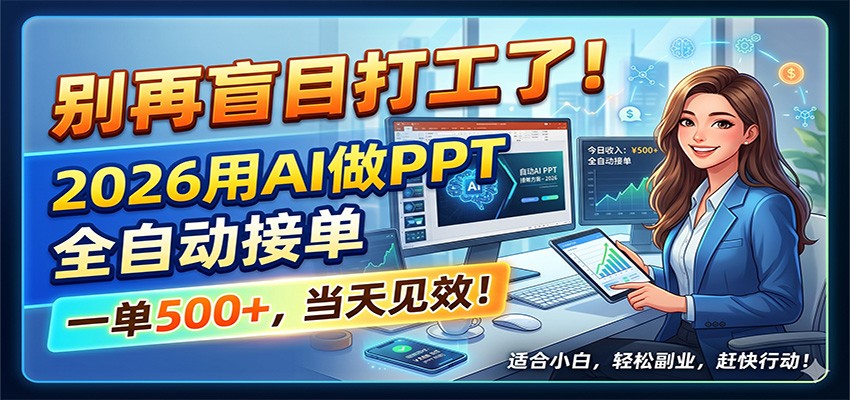 别再盲目打工了！2026用AI做PPT全自动接单，一单5张+，当天见效！-优优云网创