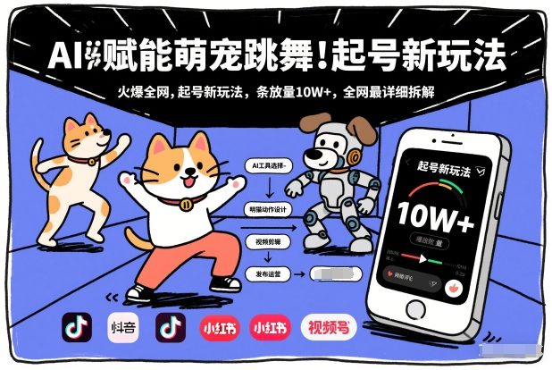 AI赋能萌宠跳舞，火爆全网，起号新玩法，条条播放量10W+，全网最详细拆解-优优云网创