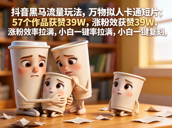 抖音黑马流量玩法，万物拟人卡通短片，57个作品获赞39W，涨粉效率拉满，小白一键复刻，保姆级拆解-优优云网创