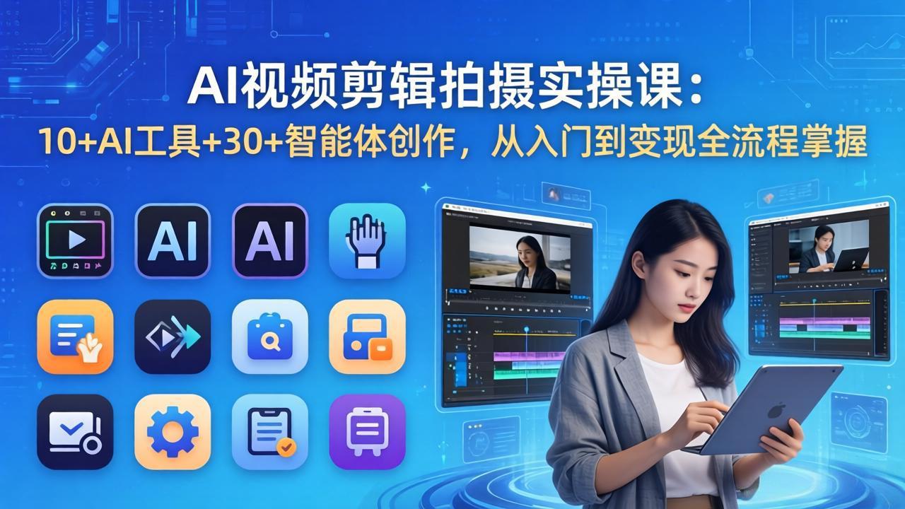 AI 视频剪辑拍摄实操课：10+AI工具+30+智能体创作，从入门到变现全流程掌握-优优云网创