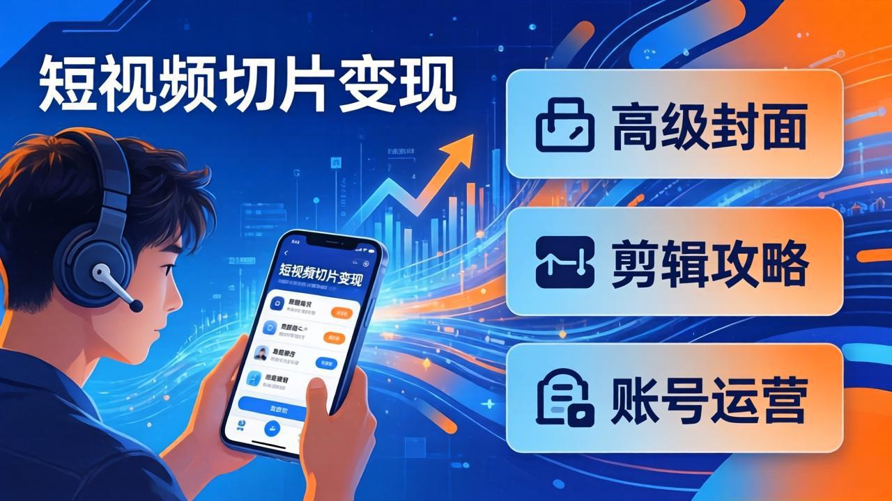 短视频切片变现速成班2.0：高级封面+剪辑攻略+账号运营，0基础小白快速入局副业-优优云网创