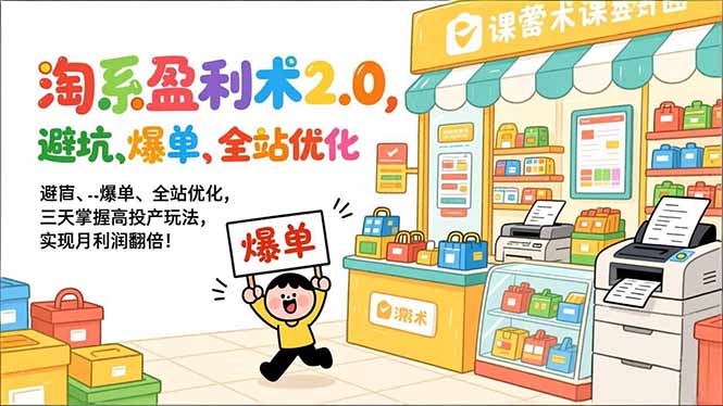 淘系盈利术2.0，避坑、爆单、全站优化，三天掌握高投产玩法，实现月利润翻倍！-优优云网创