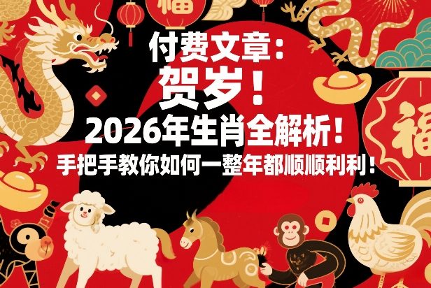 付费文章:贺岁!2026年生肖全解析!手把手教你如何一整年都顺顺利利!-优优云网创