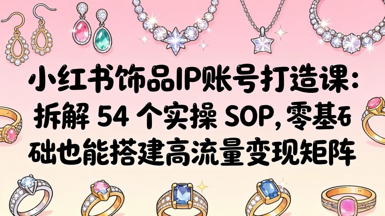 小红书饰品IP账号打造课：拆解 54 个实操 SOP，零基础也能搭建高流量变现矩阵-优优云网创