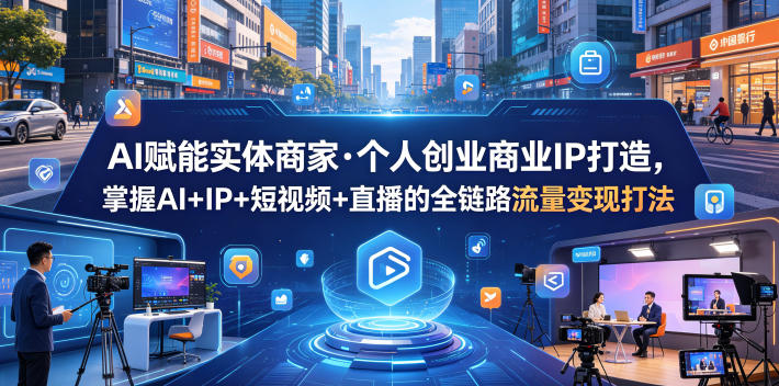 AI赋能实体商家·个人创业商业IP打造，掌握AI+IP+短视频+直播的全链路流量变现打法-优优云网创