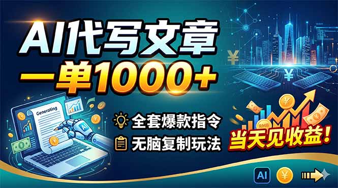 AI代写文章，一单1000+，全套爆款指令+无脑复制玩法，当天见收益！-优优云网创