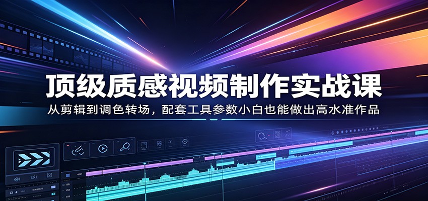 顶级质感视频制作实战课：从剪辑到调色转场，配套工具参数小白也能做出高水准作品-优优云网创
