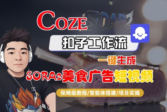 Coze扣子智能体工作流一键生成“SORA2美食广告“短视频,全流程保姆级教学-云网创