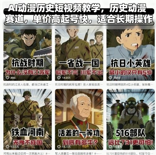 AI动漫历史短视频教学,历史动漫赛道,单价高起号快,适合长期操作-优优云网创
