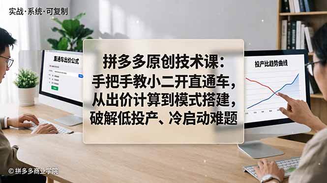 拼多多原创技术课：手把手教小二开直通车，从出价计算到模式搭建，破解低投产、冷启动难题-优优云网创