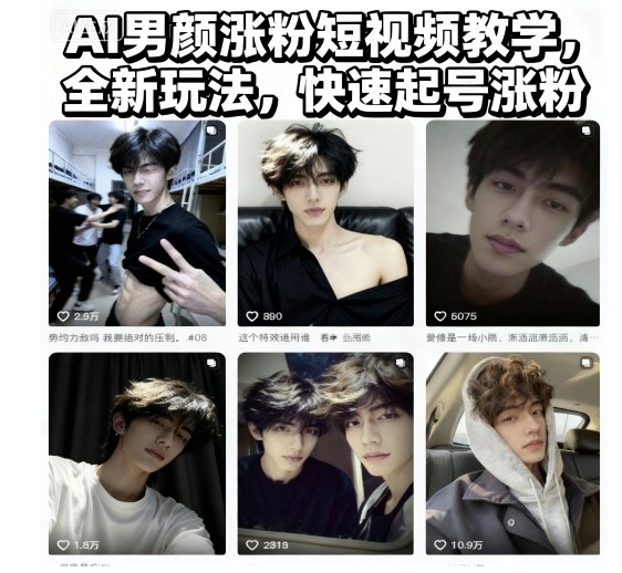 AI男颜涨粉短视频教学，全新玩法，快速起号涨粉-云网创
