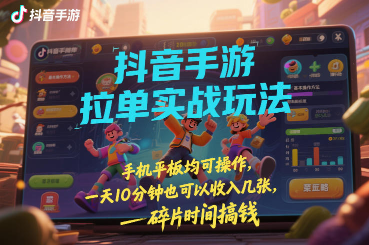 抖音手游拉单实战玩法，手机平板均可操作，一天10分钟也可以收入几张，碎片时间搞钱【揭秘】-优优云网创