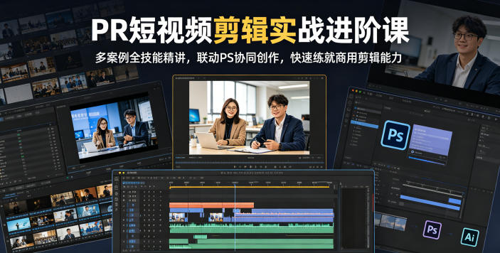 PR短视频剪辑实战进阶课，多案例全技能精讲，联动PS协同创作，快速练就商用剪辑能力-优优云网创