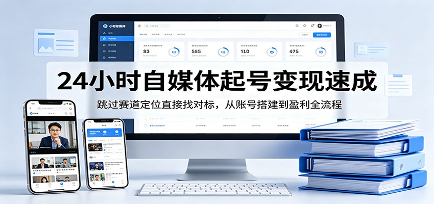 24小时自媒体起号变现速成，跳过赛道定位直接找对标，从账号搭建到盈利全流程-优优云网创