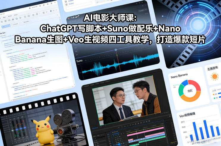 AI电影大师课：ChatGPT写脚本+Suno做配乐+Nano Banana生图+Veo生视频，打造爆款短片-优优云网创