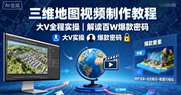 三维地图视频制作教程，大V全程实操，解读百W爆款密码-云网创